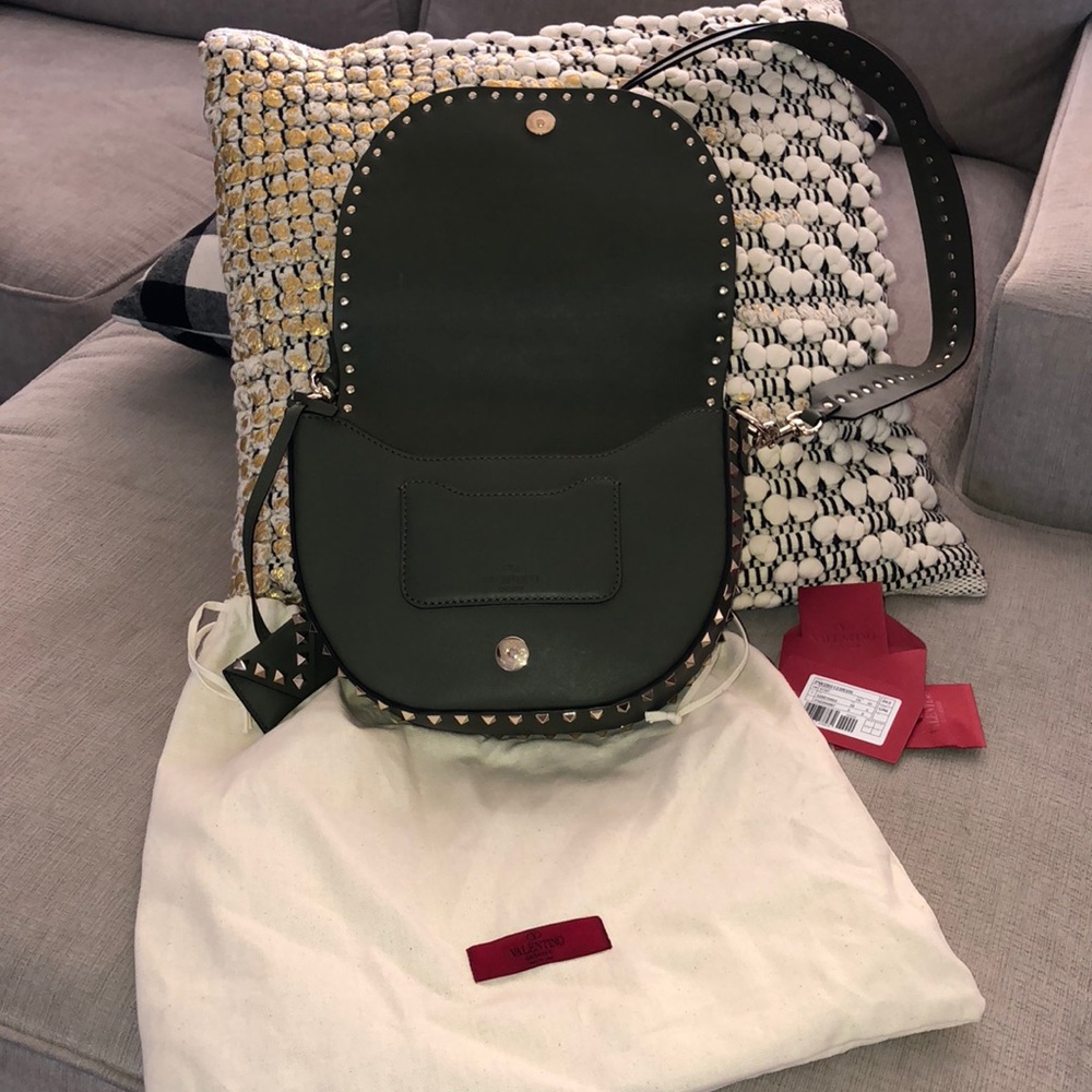 Valentino studded shoulder bag. Dark green